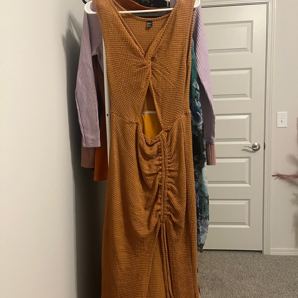 Elegant Brown Ruched Dress